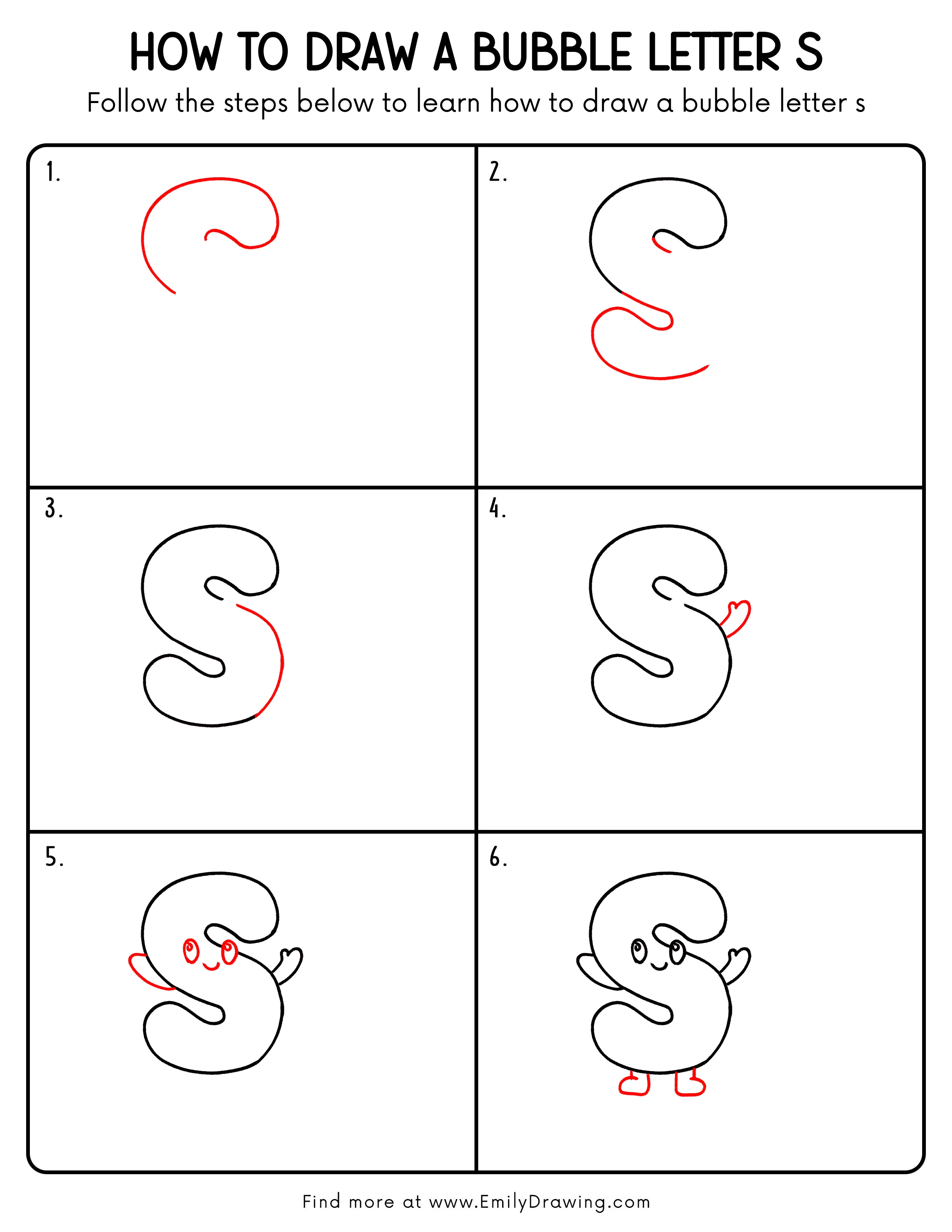 Printable Bubble Letter S Drawing Guide
